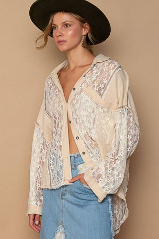 POL Oversize Lace Button-Down Shirt - 1985 the VAULT Boutique