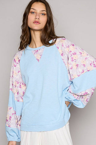 POL Round Neck Balloon Floral Long Sleeve Top - 1985 the VAULT Boutique