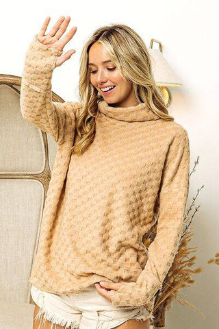 BiBi Checkered Round Neck Thumbhole Long Sleeve Top - 1985 the VAULT Boutique