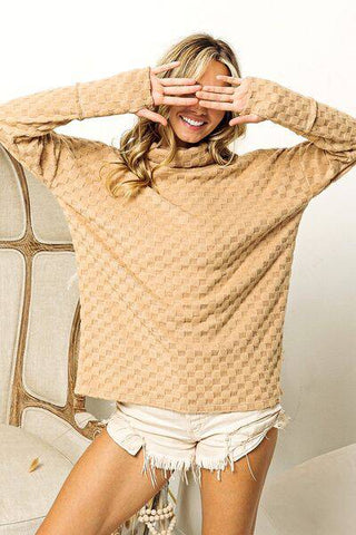 BiBi Checkered Round Neck Thumbhole Long Sleeve Top - 1985 the VAULT Boutique