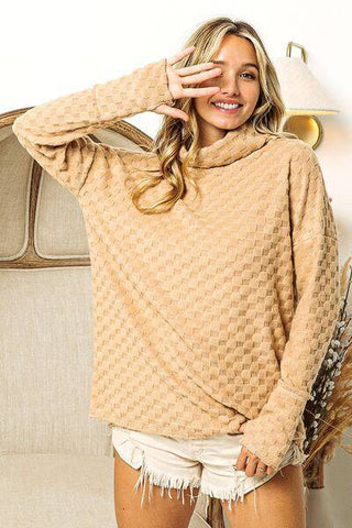 BiBi Checkered Round Neck Thumbhole Long Sleeve Top - 1985 the VAULT Boutique