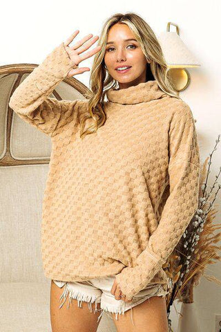 BiBi Checkered Round Neck Thumbhole Long Sleeve Top - 1985 the VAULT Boutique