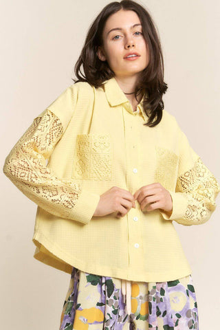 J.NNA Button Down Lace Long Sleeve Waffle Shirt - 1985 the VAULT Boutique