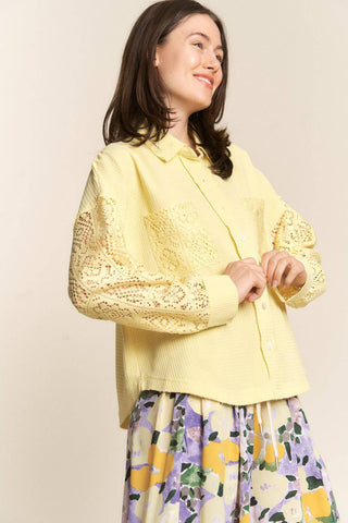 J.NNA Button Down Lace Long Sleeve Waffle Shirt - 1985 the VAULT Boutique