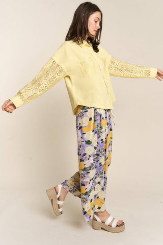 J.NNA Button Down Lace Long Sleeve Waffle Shirt - 1985 the VAULT Boutique