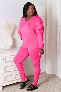 Basic Bae Full Size V-Neck Soft Rayon Long Sleeve Top and Pants Lounge Set - 1985 the VAULT Boutique