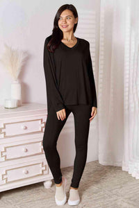 Basic Bae Full Size V-Neck Soft Rayon Long Sleeve Top and Pants Lounge Set - 1985 the VAULT Boutique