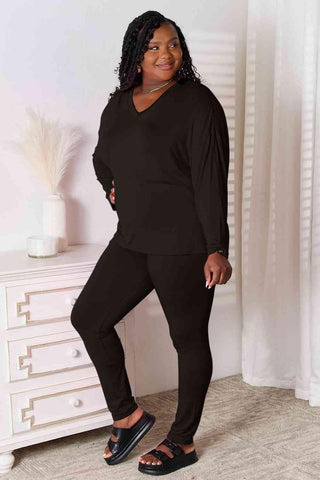 Basic Bae Full Size V-Neck Soft Rayon Long Sleeve Top and Pants Lounge Set - 1985 the VAULT Boutique