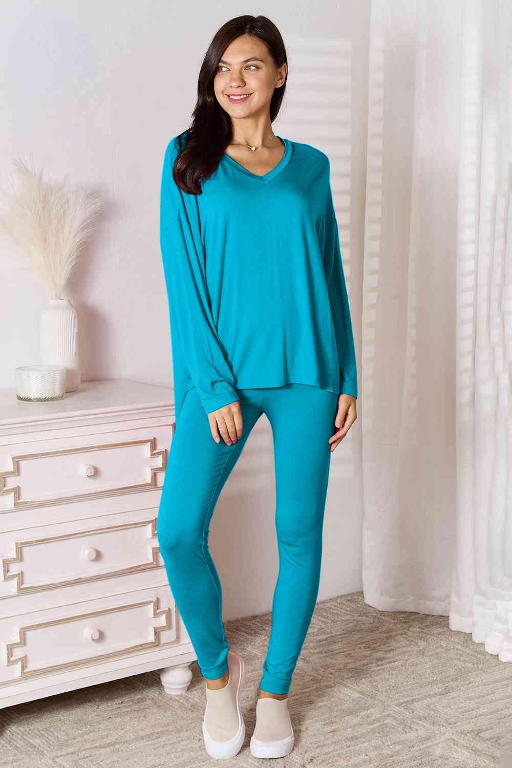 Basic Bae Full Size V-Neck Soft Rayon Long Sleeve Top and Pants Lounge Set - 1985 the VAULT Boutique