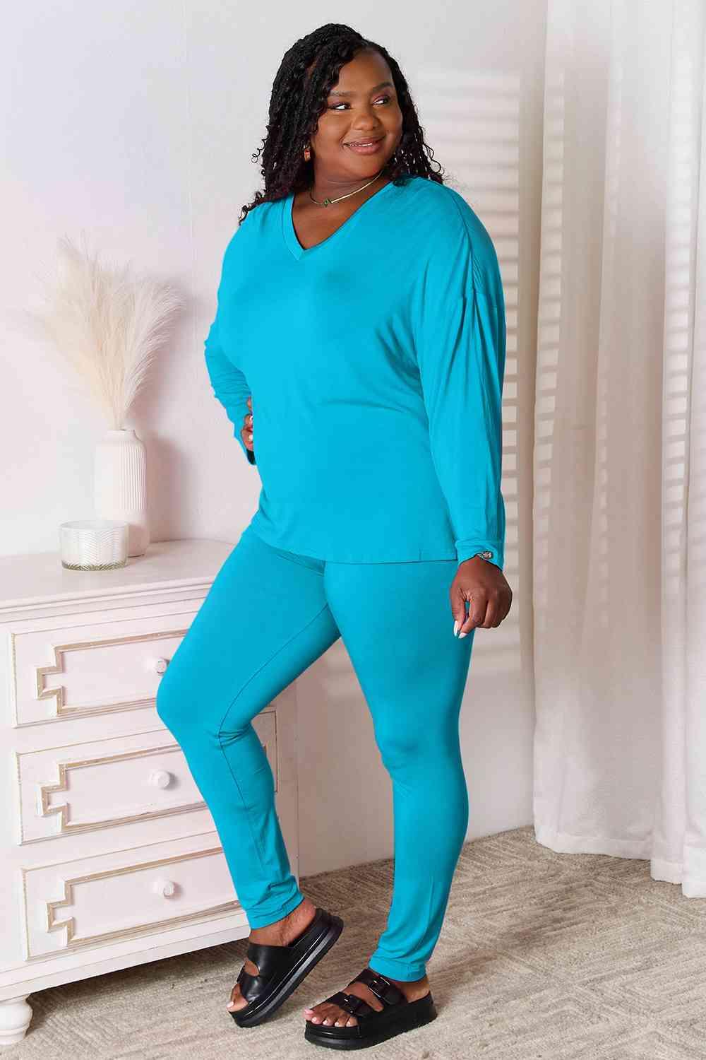 Basic Bae Full Size V-Neck Soft Rayon Long Sleeve Top and Pants Lounge Set - 1985 the VAULT Boutique