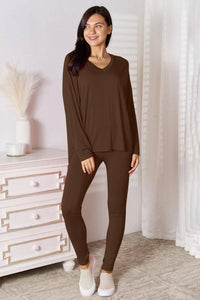 Basic Bae Full Size V-Neck Soft Rayon Long Sleeve Top and Pants Lounge Set - 1985 the VAULT Boutique