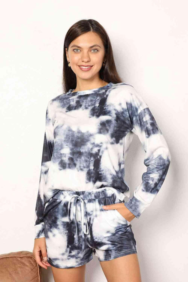 Double Take Tie-Dye Round Neck Top and Shorts Lounge Set - 1985 the VAULT Boutique