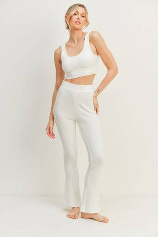 Kimberly C Waffle Tank and High Waist Flare Pants Set - 1985 the VAULT Boutique