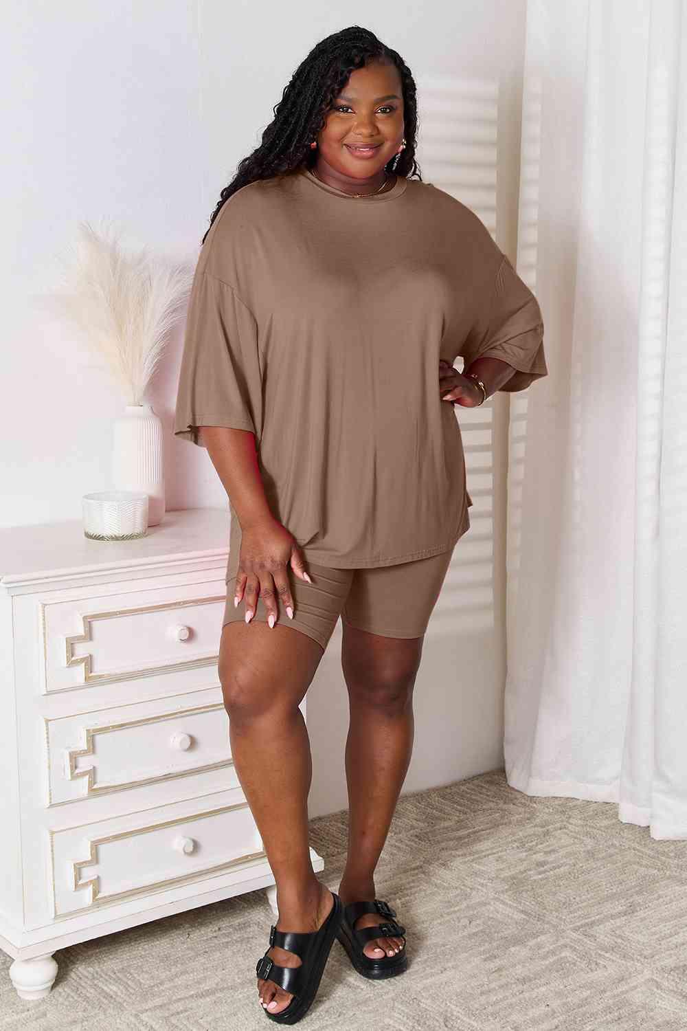 Basic Bae Full Size Soft Rayon Three-Quarter Sleeve Top and Shorts Set - 1985 the VAULT Boutique