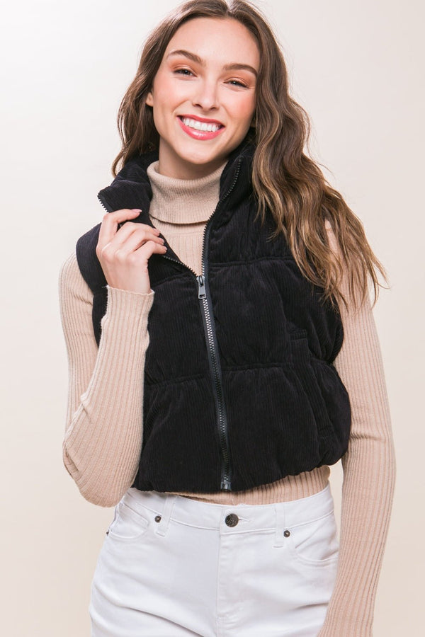 Love Tree Corduroy Zip Up Puffer Vest with Pockets - Happily Ever Atchison Shop Co.