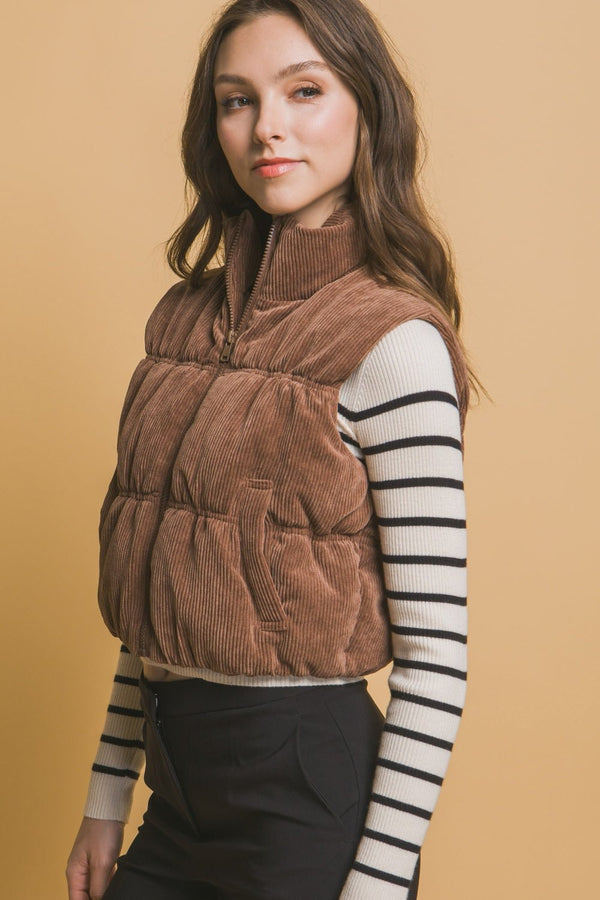 Love Tree Corduroy Zip Up Puffer Vest with Pockets - Happily Ever Atchison Shop Co.