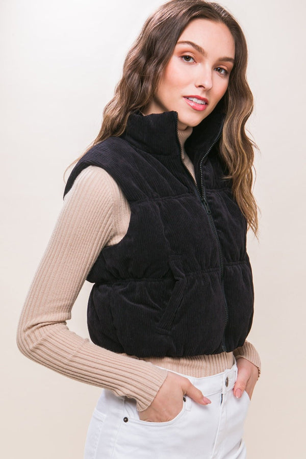 Love Tree Corduroy Zip Up Puffer Vest with Pockets - Happily Ever Atchison Shop Co.