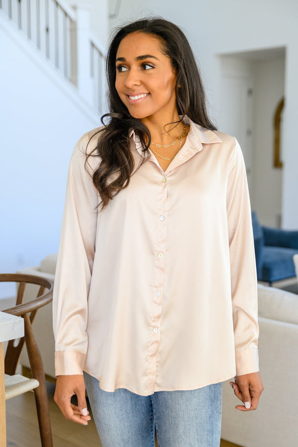 Loved For Years Satin Button Up In Beige - Happily Ever Atchison Shop Co.