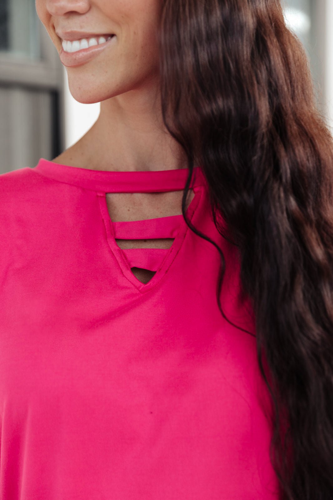 Lovely Ladder V Neck Top in Pink - Happily Ever Atchison Shop Co.