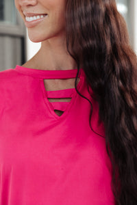 Lovely Ladder V Neck Top in Pink - Happily Ever Atchison Shop Co.