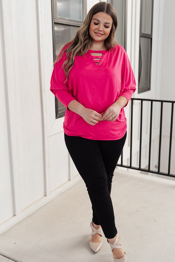 Lovely Ladder V Neck Top in Pink - Happily Ever Atchison Shop Co.