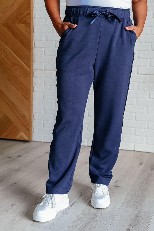 Lysa Satin Stripe Lounge Pants in Smoky Navy - Happily Ever Atchison Shop Co.