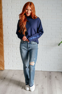 Lysa Satin Stripe Pullover in Smoky Navy - Happily Ever Atchison Shop Co.