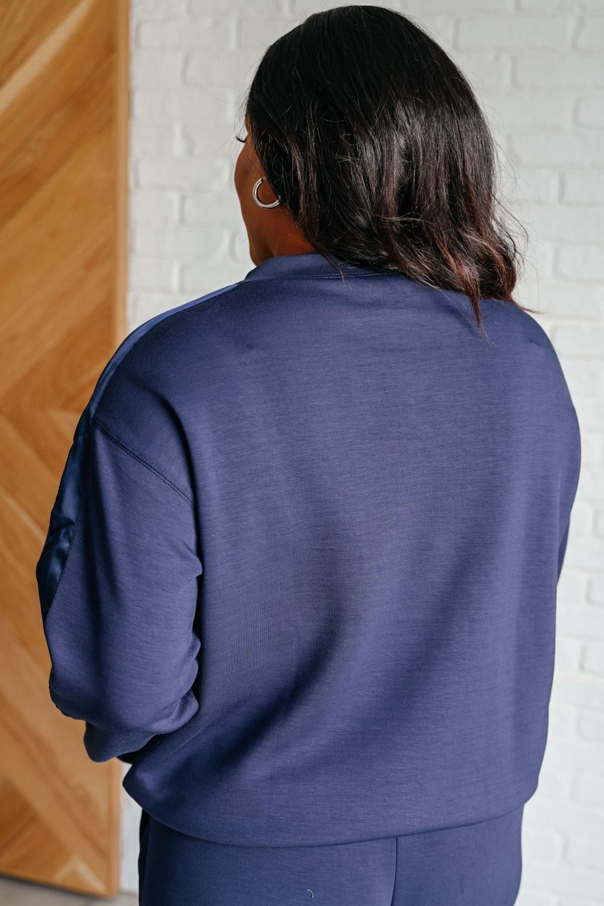 Lysa Satin Stripe Pullover in Smoky Navy - Happily Ever Atchison Shop Co.