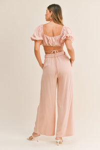 MABLE Cut Out Drawstring Crop Top and Belted Pants Set - Happily Ever Atchison Shop Co.