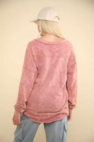 VERY J Washed V-Neck Exposed Seam Knit Top - 1985 the VAULT Boutique