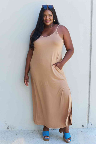 Ninexis Good Energy Full Size Cami Side Slit Maxi Dress in Camel - 1985 the VAULT Boutique