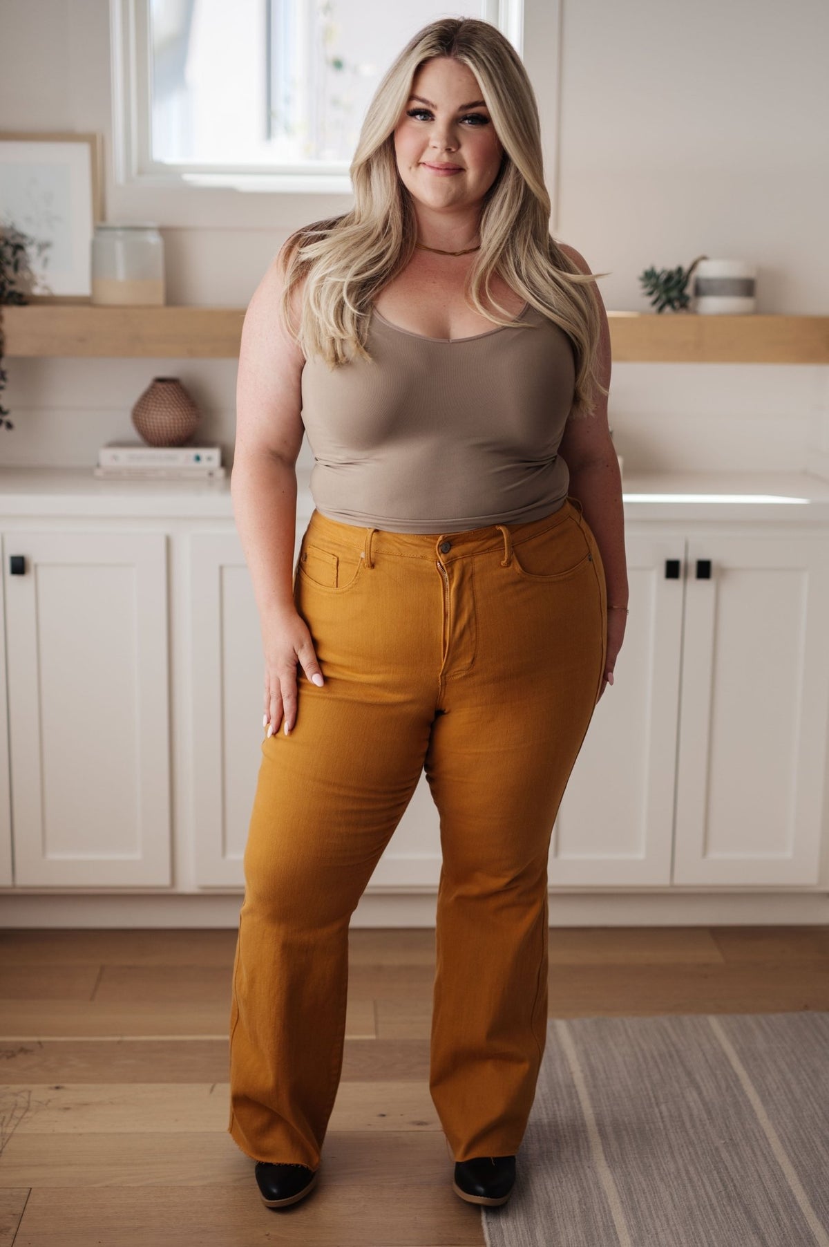 Melinda High Rise Control Top Flare Jeans in Marigold - Happily Ever Atchison Shop Co.