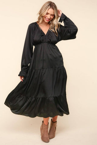 Haptics Flounce Sleeve Tiered Midi Dress with Pockets - 1985 the VAULT Boutique