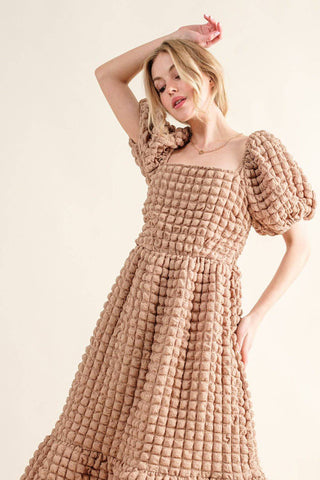 And The Why Full Size Square Neck Puff Sleeve Dress - 1985 the VAULT Boutique