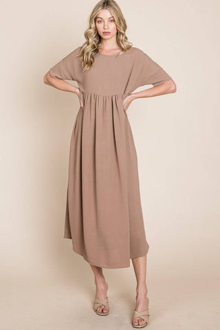 BOMBOM Round Neck Ruched Midi Dress - 1985 the VAULT Boutique