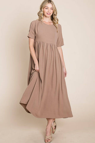 BOMBOM Round Neck Ruched Midi Dress - 1985 the VAULT Boutique