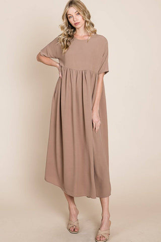 BOMBOM Round Neck Ruched Midi Dress - 1985 the VAULT Boutique