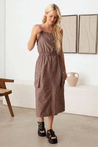 Tasha Apparel Adjustable Strap Waist Drawstring Cargo Midi Dress - 1985 the VAULT Boutique