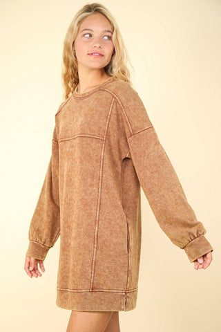 VERY J Mineral Washed Oversized Sweatshirt Mini Dress - 1985 the VAULT Boutique