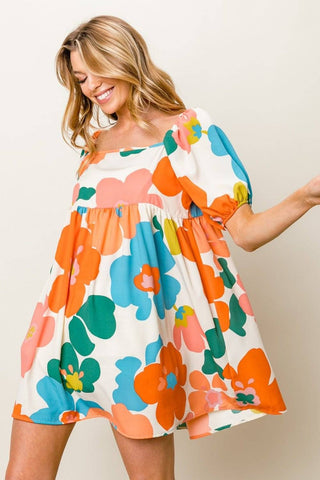 BiBi Floral Puff Sleeve Mini Dress - 1985 the VAULT Boutique