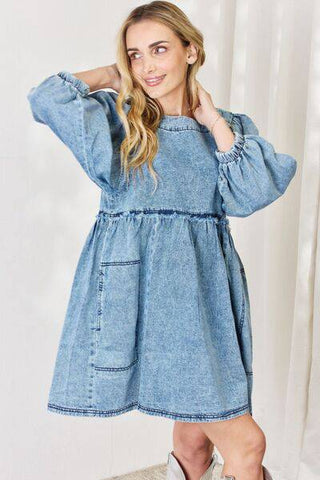 HEYSON Full Size Oversized Denim Babydoll Dress - 1985 the VAULT Boutique