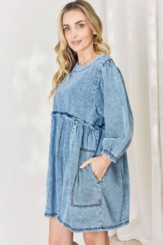 HEYSON Full Size Oversized Denim Babydoll Dress - 1985 the VAULT Boutique