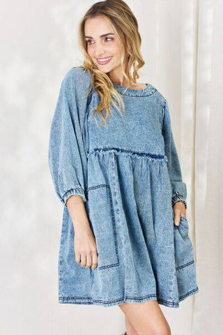 HEYSON Full Size Oversized Denim Babydoll Dress - 1985 the VAULT Boutique