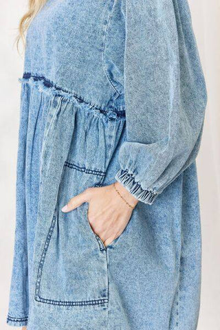 HEYSON Full Size Oversized Denim Babydoll Dress - 1985 the VAULT Boutique