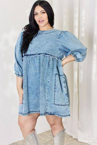 HEYSON Full Size Oversized Denim Babydoll Dress - 1985 the VAULT Boutique