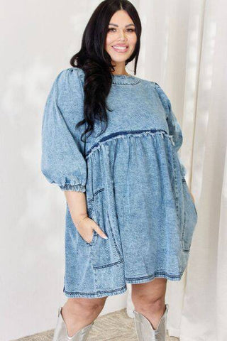 HEYSON Full Size Oversized Denim Babydoll Dress - 1985 the VAULT Boutique