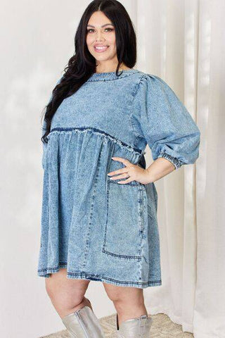 HEYSON Full Size Oversized Denim Babydoll Dress - 1985 the VAULT Boutique