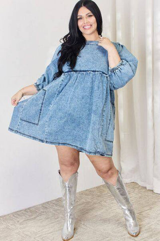 HEYSON Full Size Oversized Denim Babydoll Dress - 1985 the VAULT Boutique