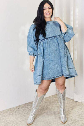 HEYSON Full Size Oversized Denim Babydoll Dress - 1985 the VAULT Boutique