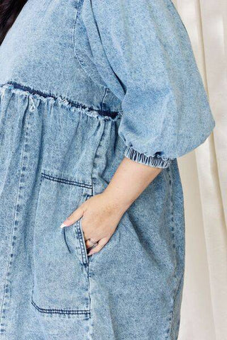 HEYSON Full Size Oversized Denim Babydoll Dress - 1985 the VAULT Boutique